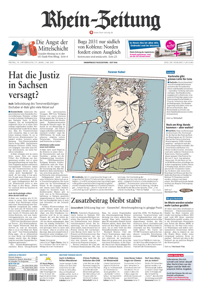 rhein zeitung magazine Bob Dylan front cover