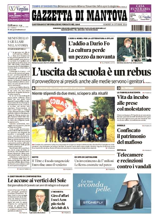 italian newspaper nobel Bob Dylan front cover