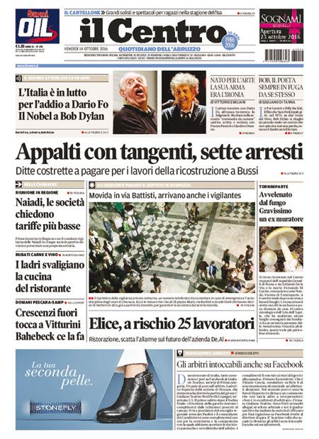 italian newspaper nobel Bob Dylan front cover