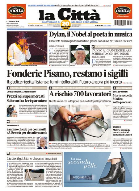 italian newspaper nobel Bob Dylan front cover