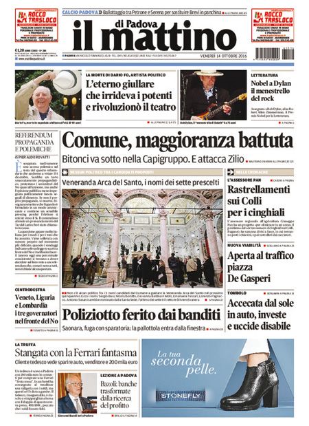 italian newspaper nobel Bob Dylan front cover