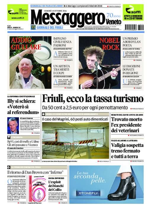 italian newspaper nobel Bob Dylan front cover
