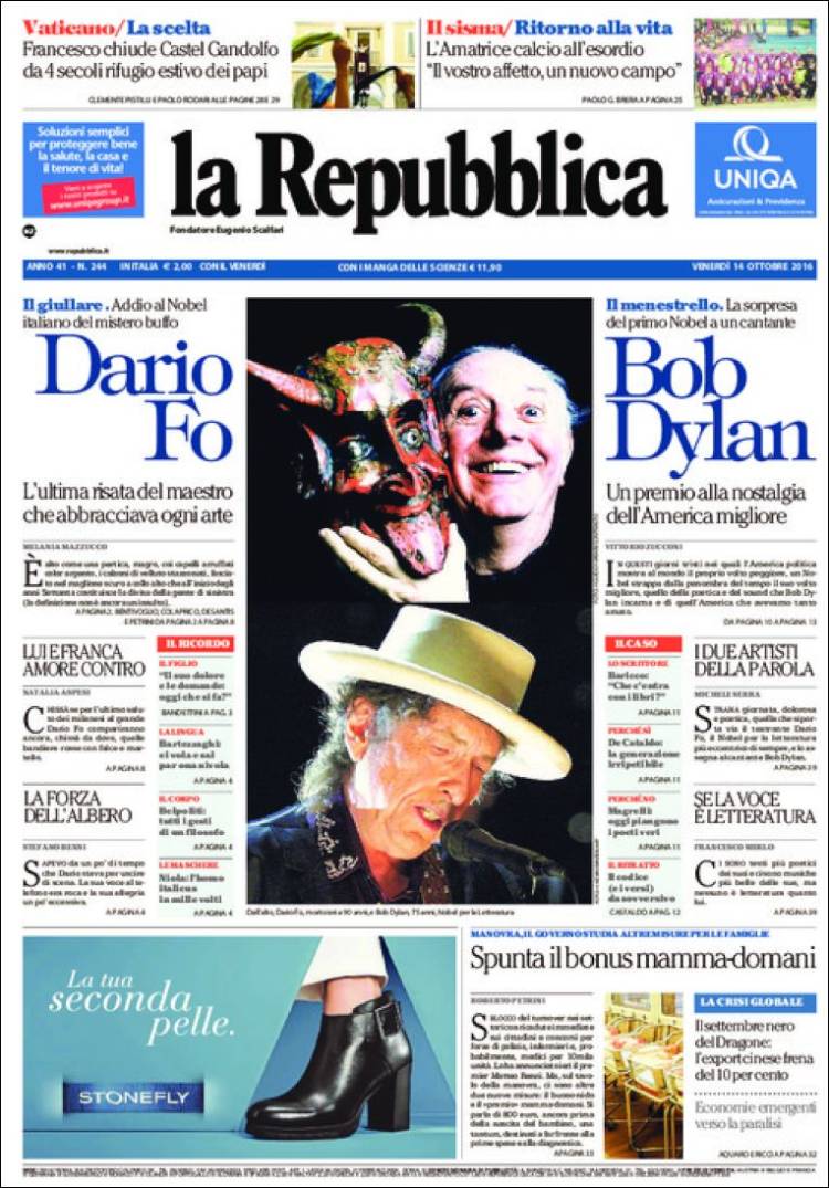 la repubblica magazine Bob Dylan front cover