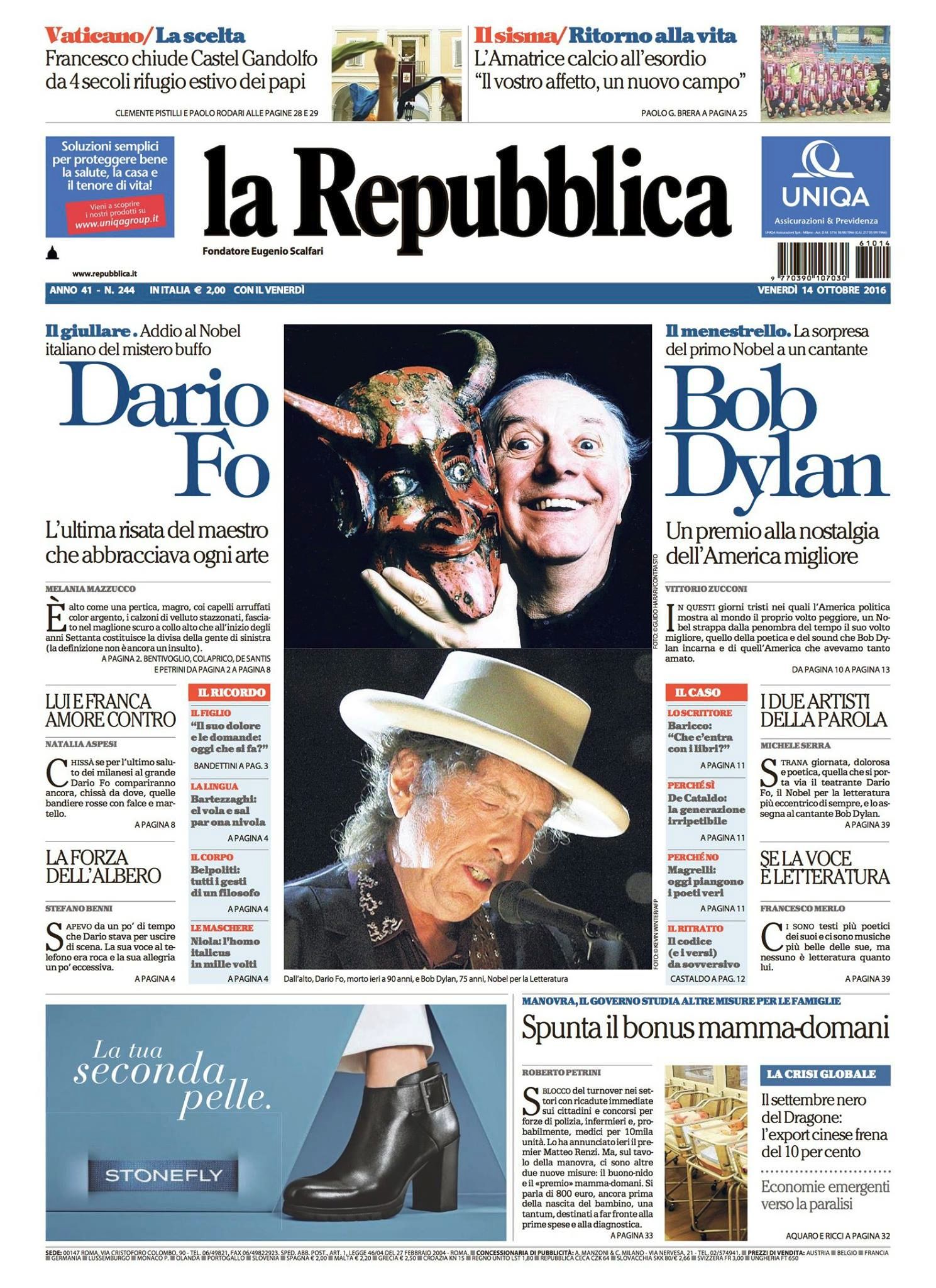la repubblica magazine Bob Dylan front cover