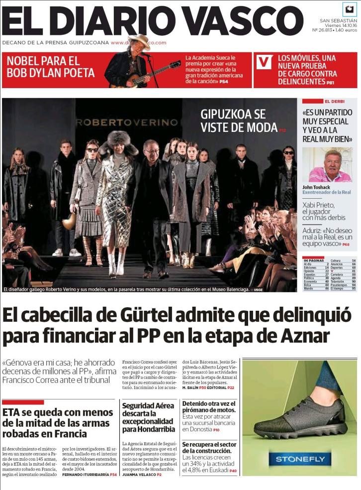 diario vasco Bob Dylan front cover