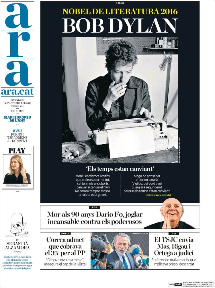 ara canalunya magazine Bob Dylan front cover