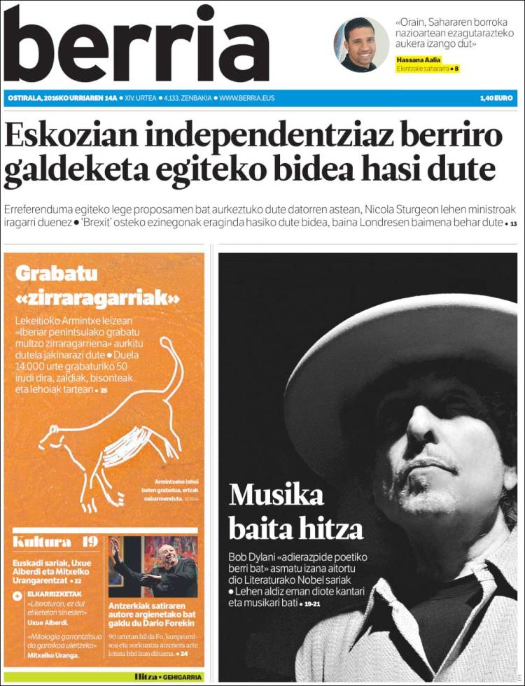 ara pais vasco magazine Bob Dylan front cover