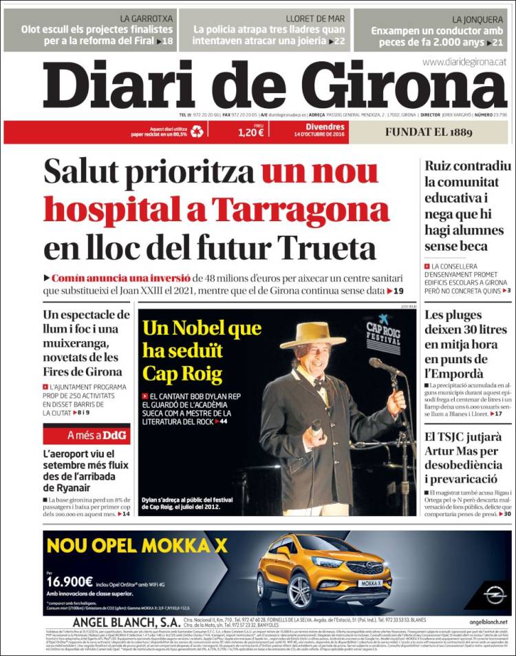 diari de gerona magazine Bob Dylan front cover