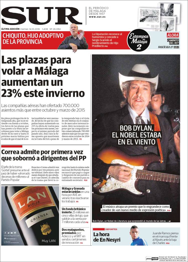 sur malaga magazine Bob Dylan front cover
