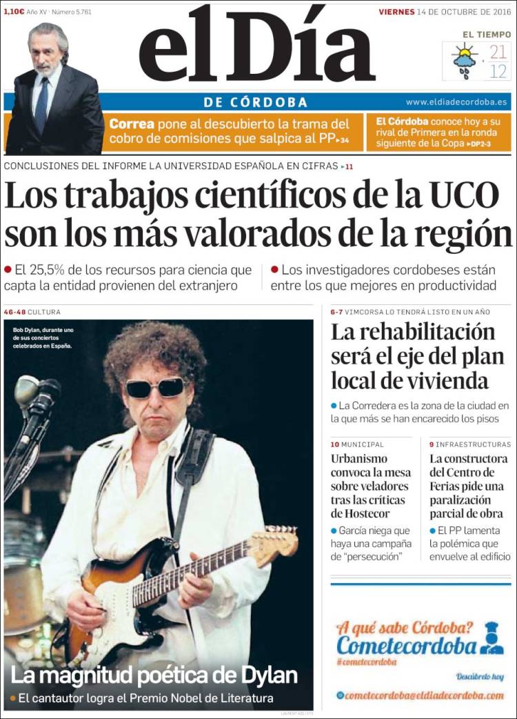 el dia de cordoba magazine Bob Dylan front cover