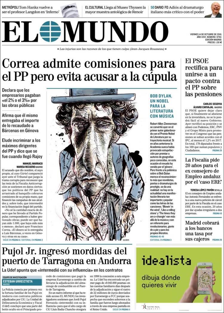 el mundo magazine Bob Dylan front cover