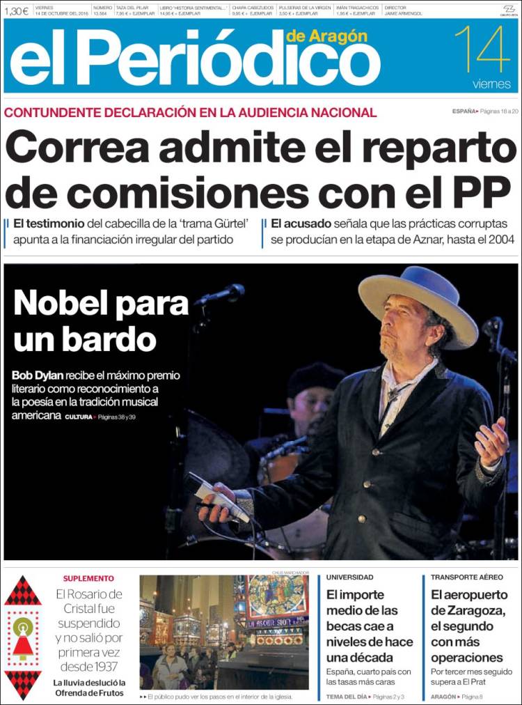 el periodico de aragon magazine Bob Dylan front cover