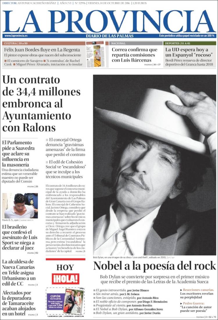 la provincia magazine Bob Dylan front cover