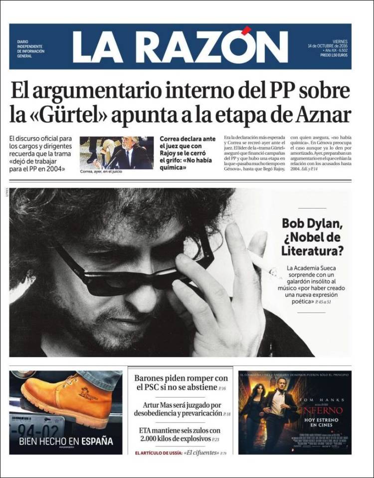la razon spain magazine Bob Dylan front cover