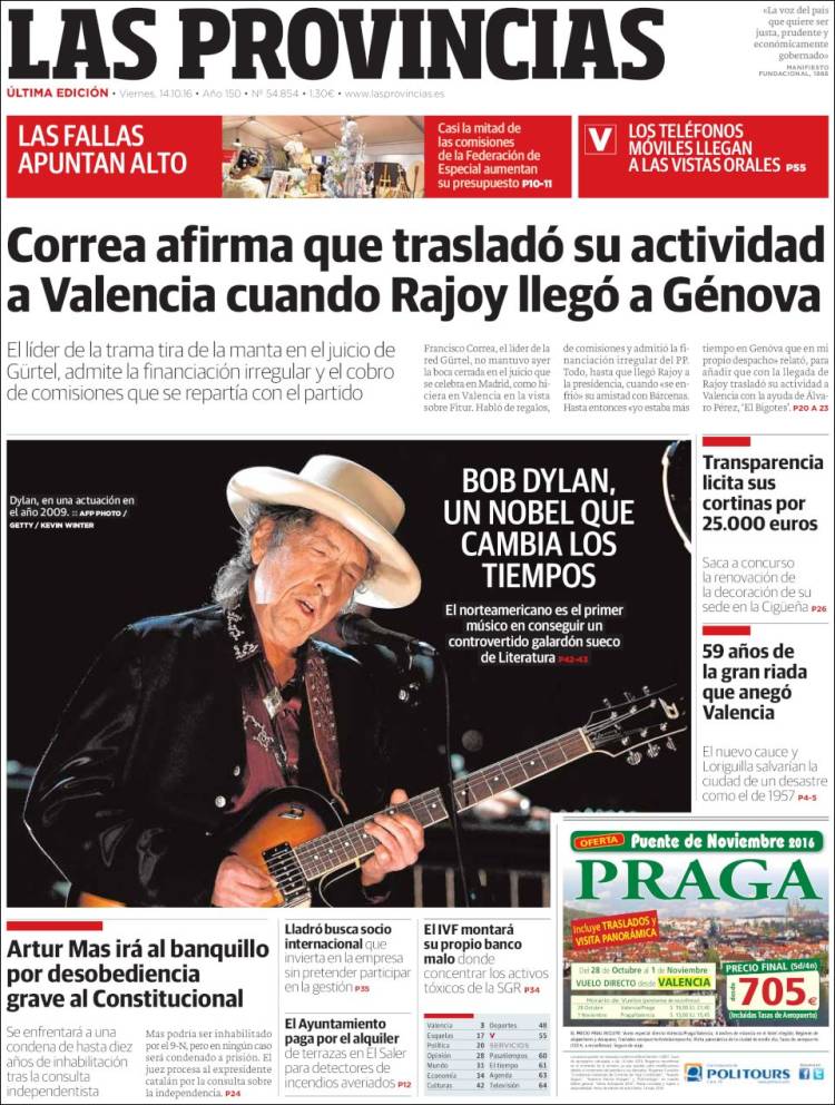 las provincias magazine Bob Dylan front cover