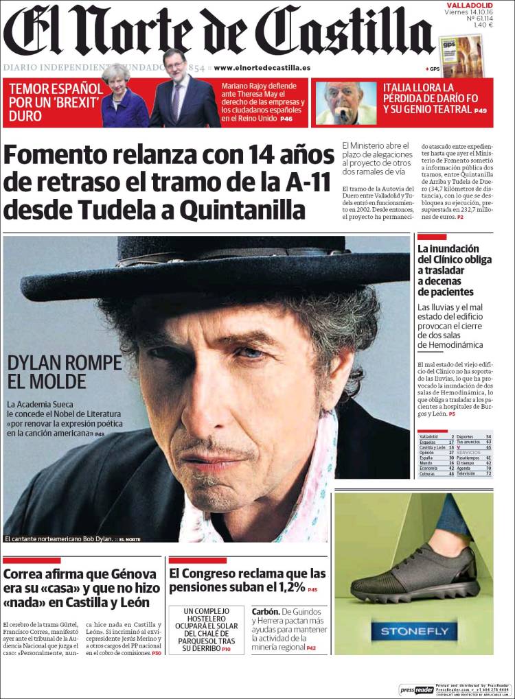 el norte de castilla magazine Bob Dylan front cover