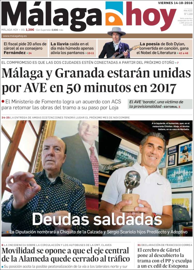 malaga hoy magazine Bob Dylan front cover