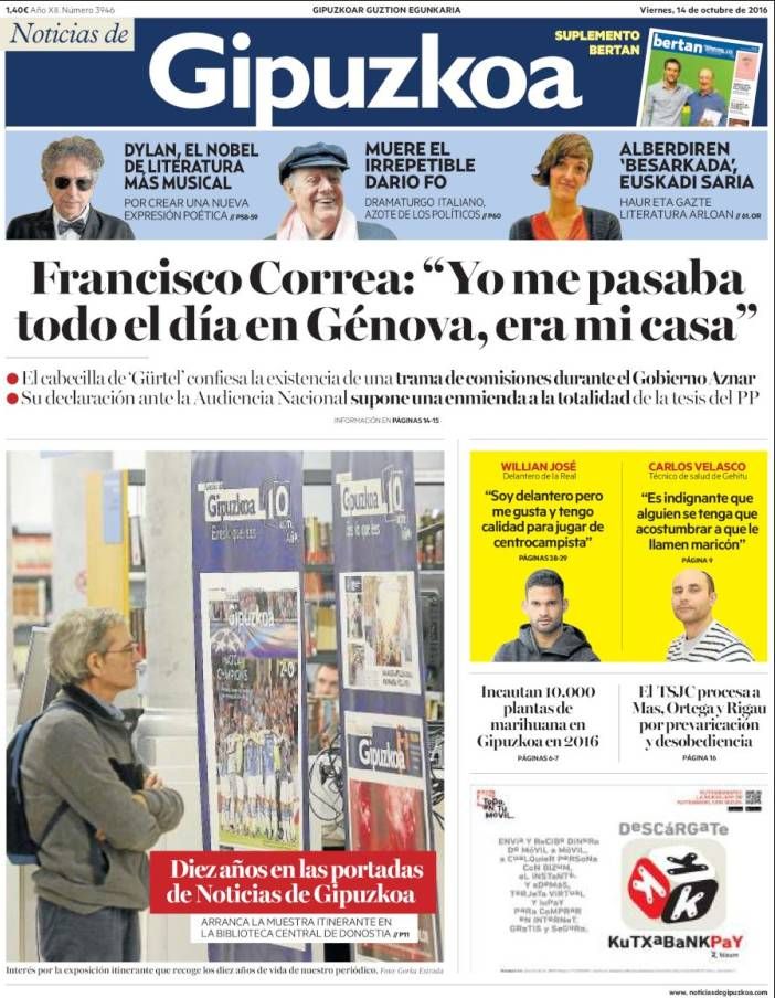 el noticias de gipuzkoa Bob Dylan front cover