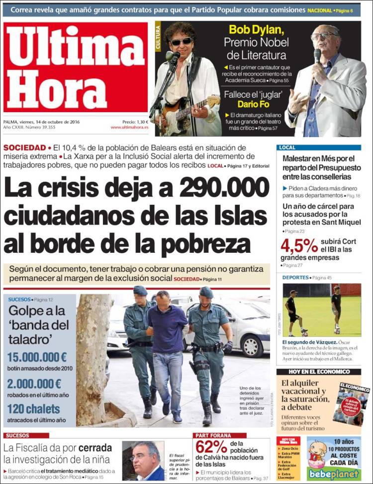 ultima hora magazine Bob Dylan front cover