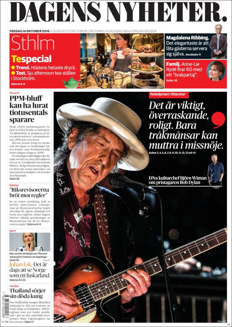 dagens nyheter magazine Bob Dylan front cover