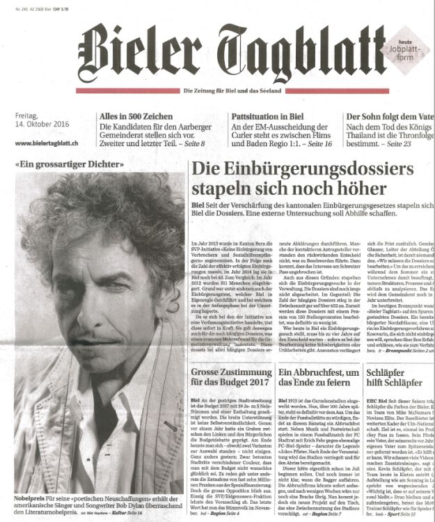 bieler tagblatt magazine Bob Dylan front cover