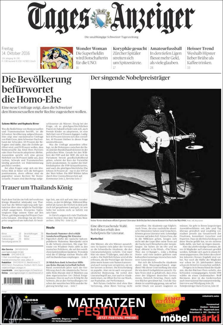 tages anzeiger magazine Bob Dylan front cover