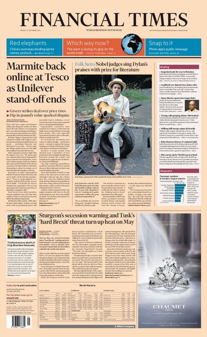 financial times magazine Bob Dylan front cover