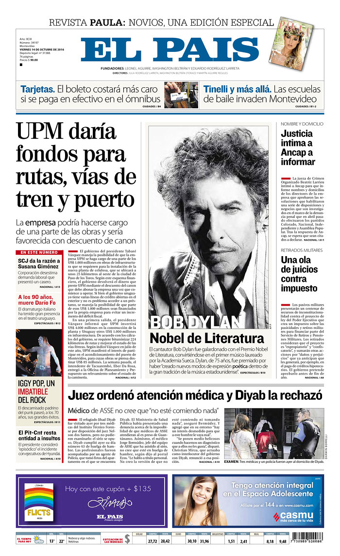 elpais uruguay magazine Bob Dylan front cover