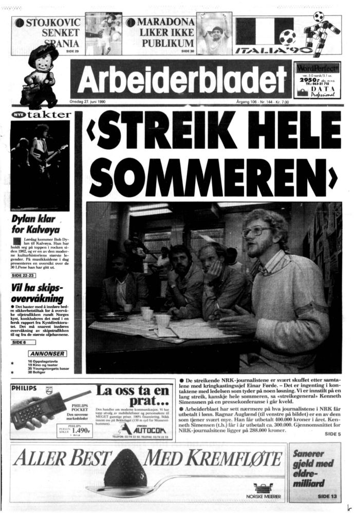 arbeiderbladet-27-june-1990 Bob Dylan front cover