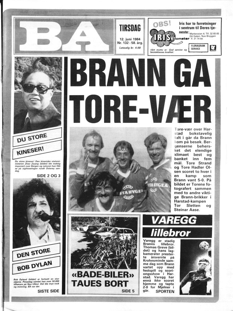 bergens-arbeiderblad-12-june-1984 norway magazine Bob Dylan front cover