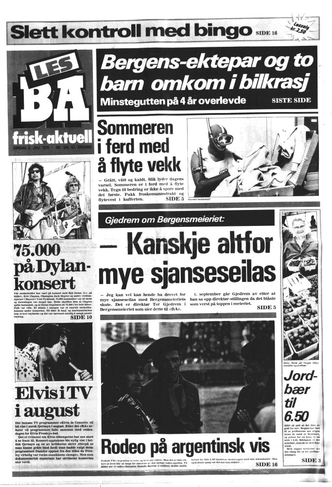 bergens-arbeiderblad-8-july-1978 norway magazine Bob Dylan front cover