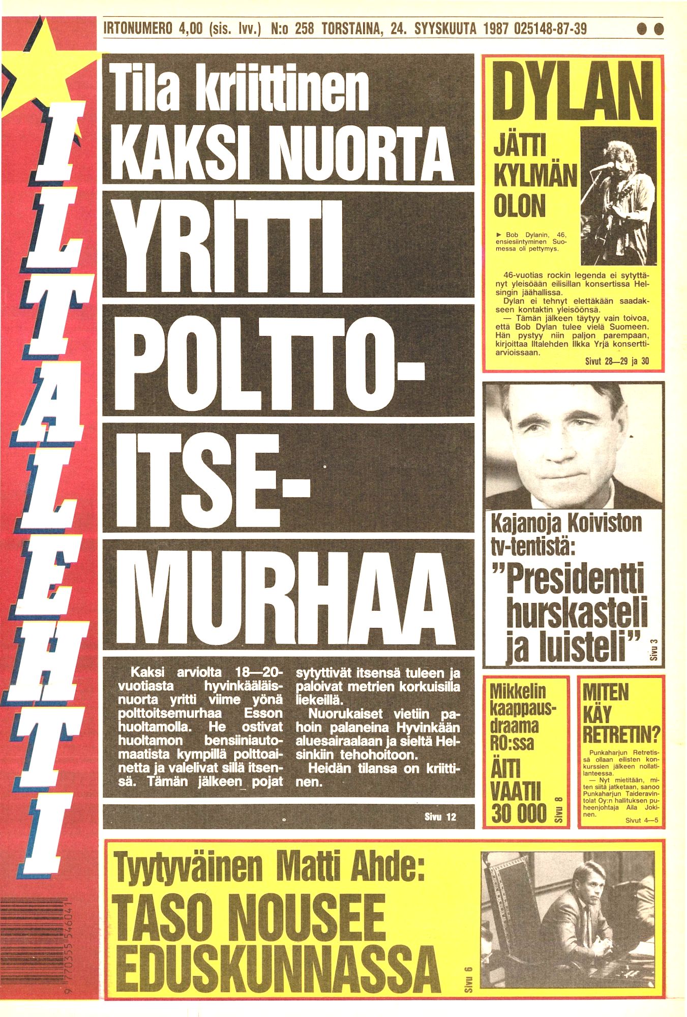 ILtalehti 1987 magazine Bob Dylan front cover