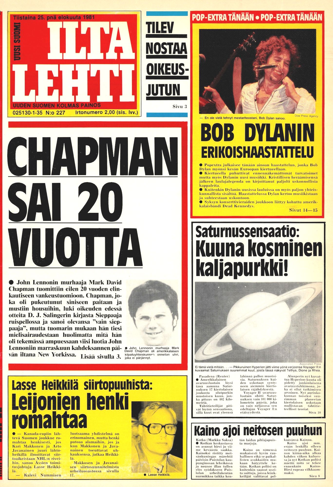 Iltalehti magazine Bob Dylan front cover