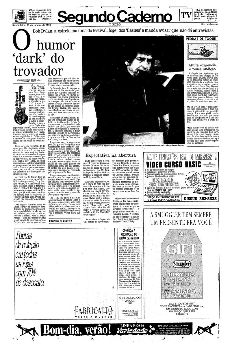 o globo 18 jan 1990 supplement Bob Dylan front cover