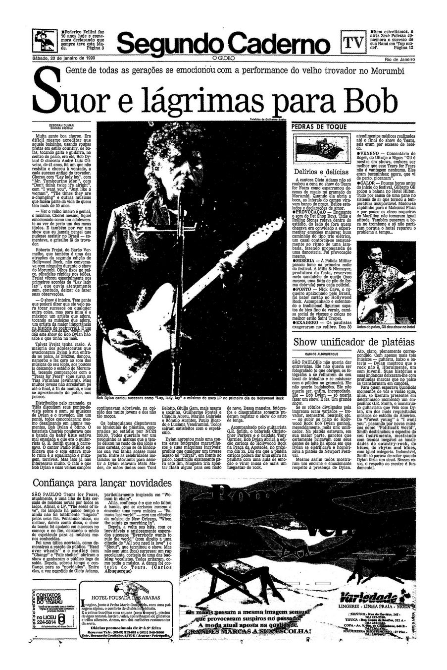 o globo 20 jan 1990 supplement Bob Dylan front cover