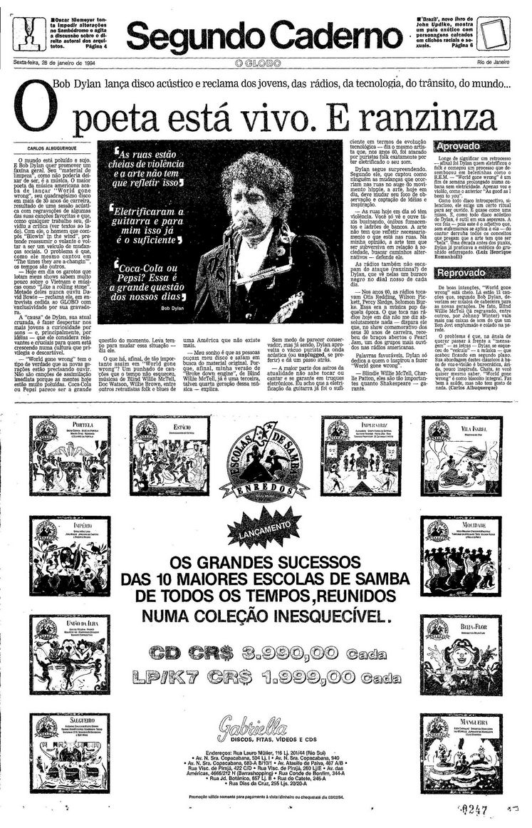 o globo 28 Jan 1994 supplement Bob Dylan front cover