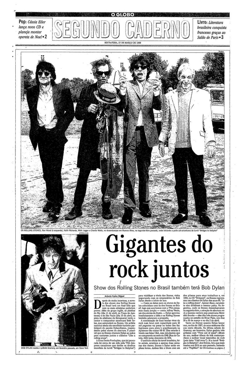 o globo 27 march 1998 supplement Bob Dylan front cover