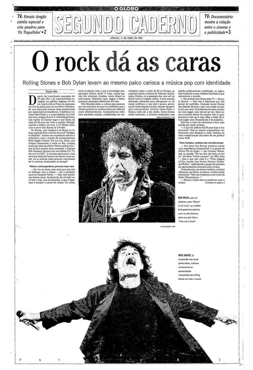 o globo 11 april 1998 supplement Bob Dylan front cover