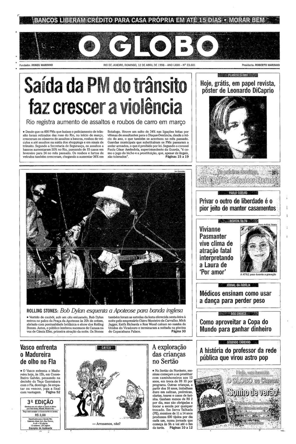 o globo 12 april 1998 supplement Bob Dylan front cover