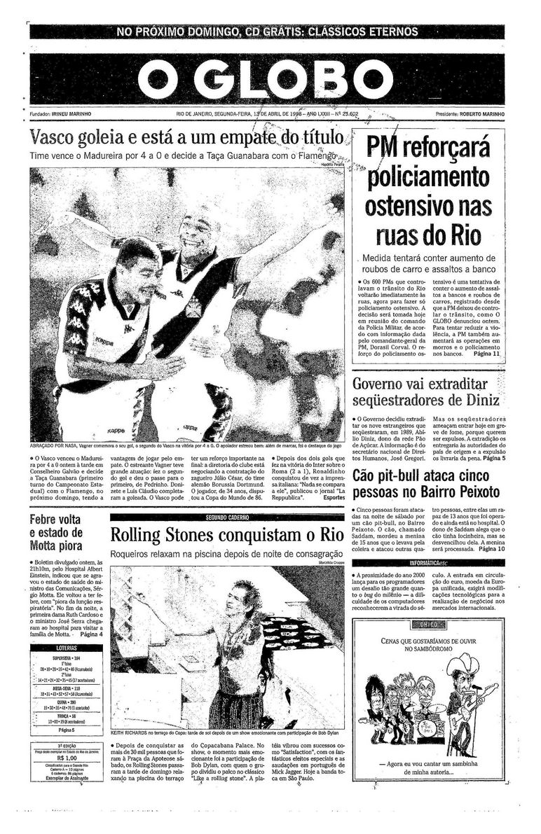 o globo 13 april 1998 supplement Bob Dylan front cover