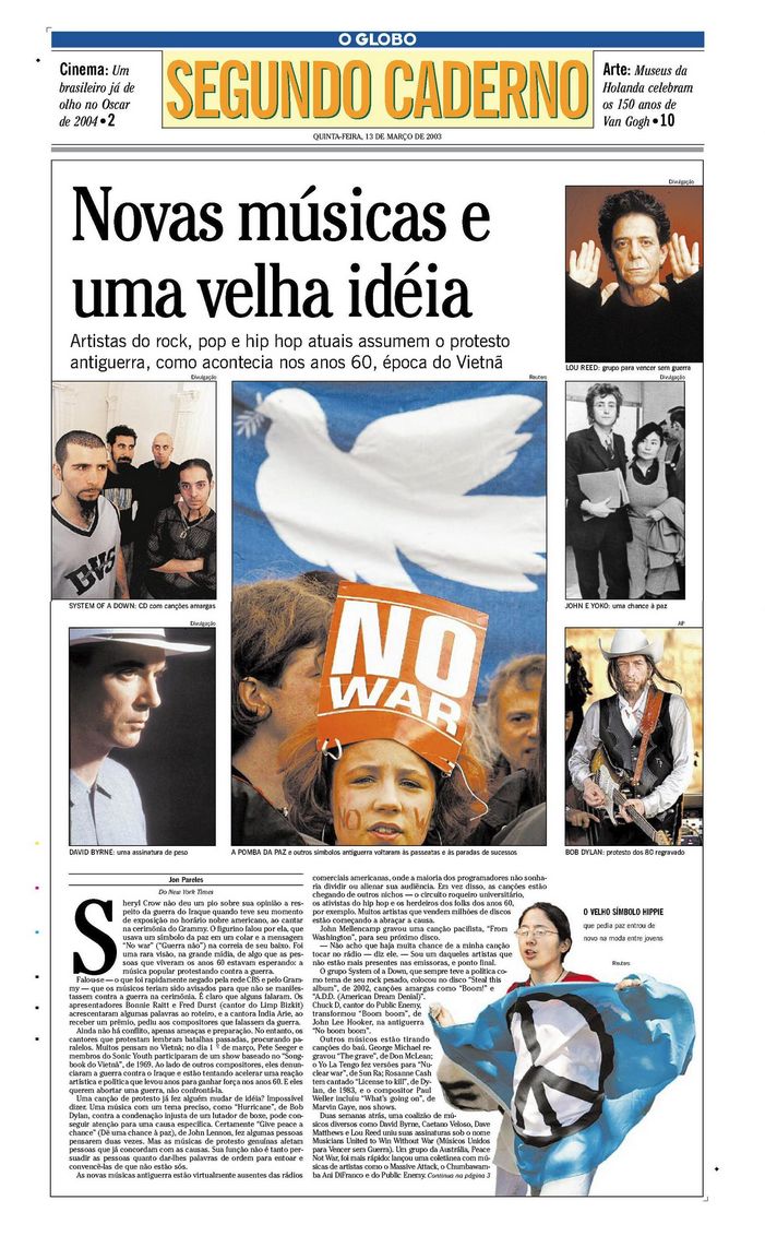 o globo 13 March 2003 supplement Bob Dylan front cover