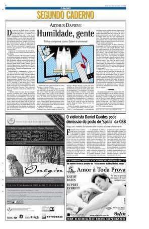 o globo 5 Dec 2003 supplement Bob Dylan front cover