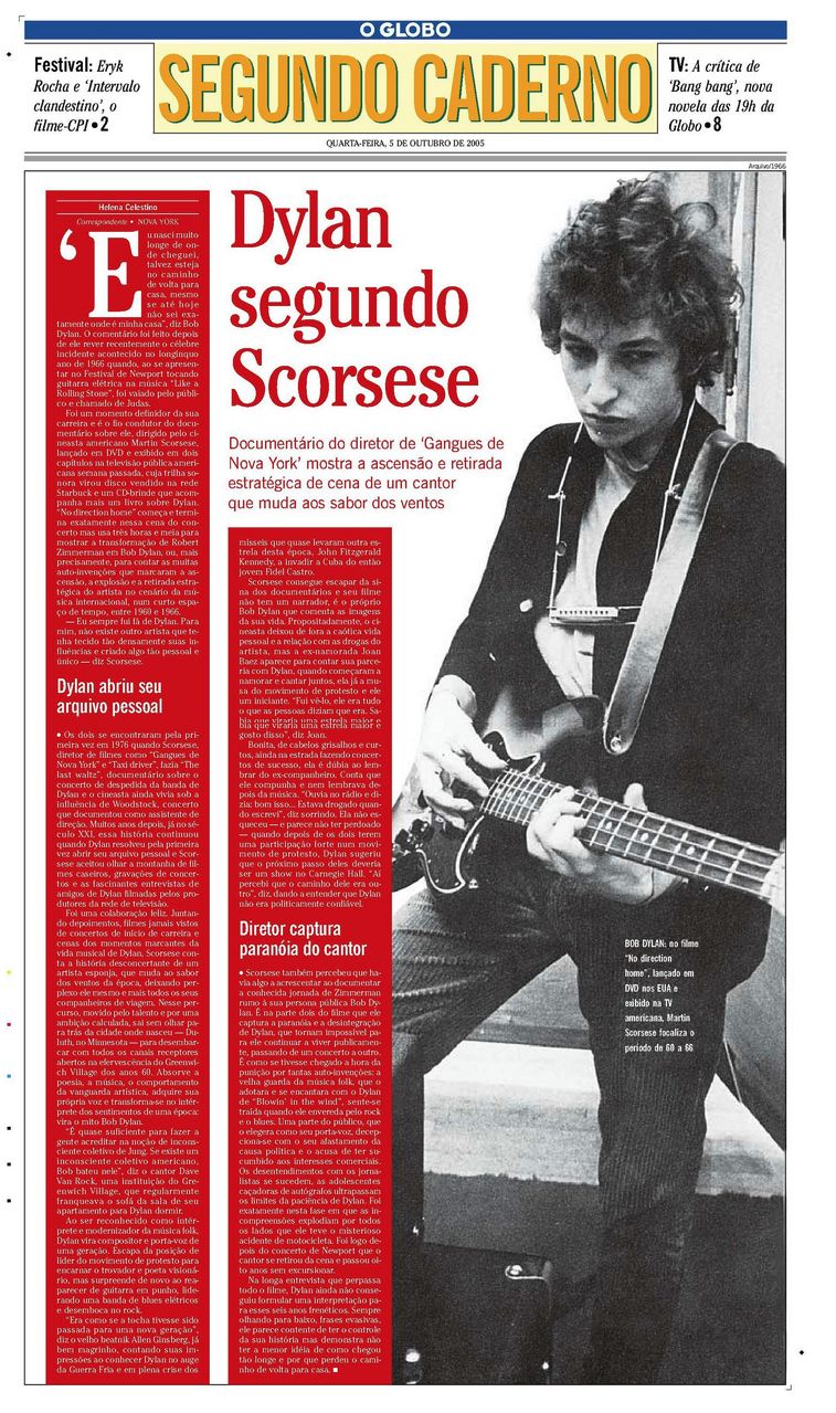 o globo 5 oct 2005 supplement Bob Dylan front cover