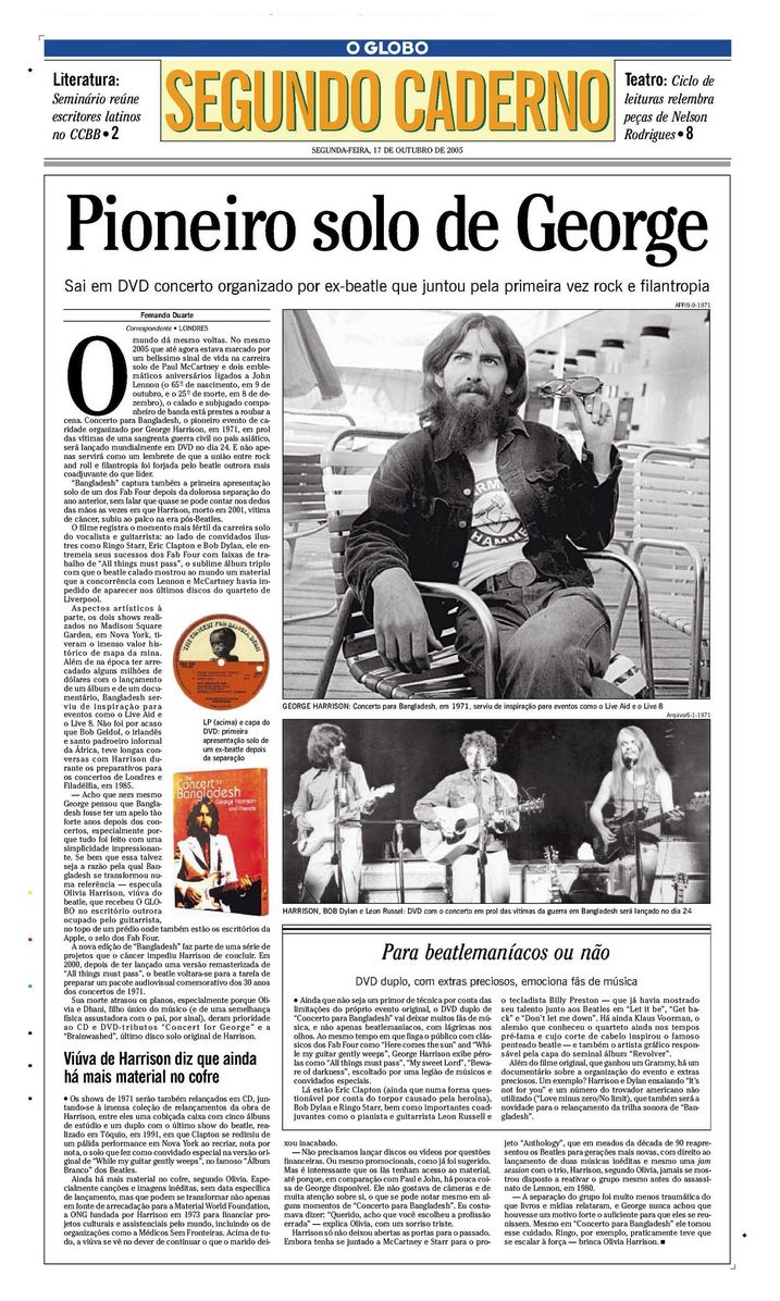 o globo 17 october 2005 supplement Bob Dylan front cover