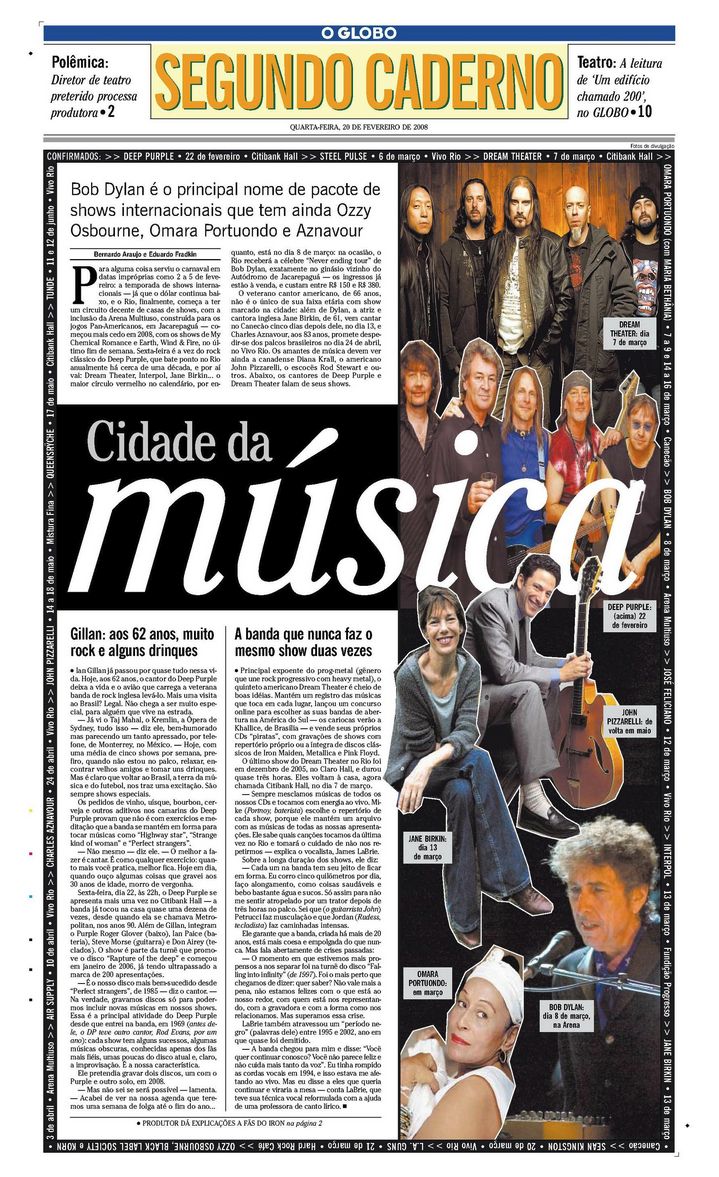 o globo 20 february 2008 supplement Bob Dylan front cover