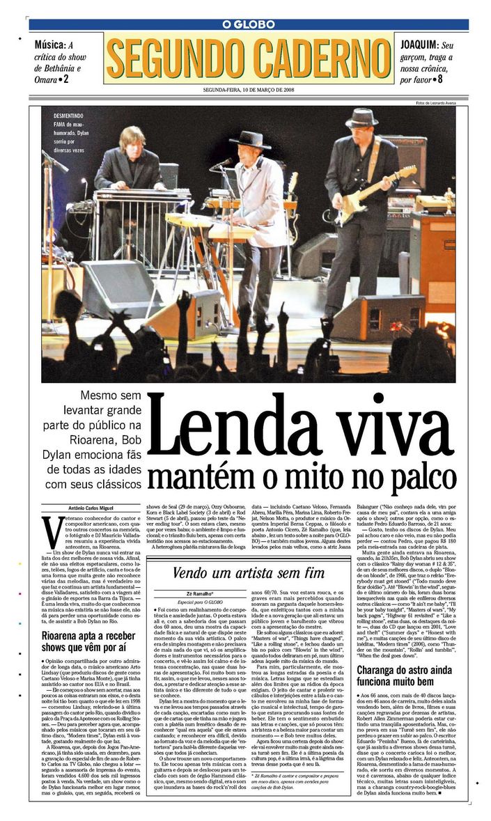 o globo 10 march 2008 supplement Bob Dylan front cover