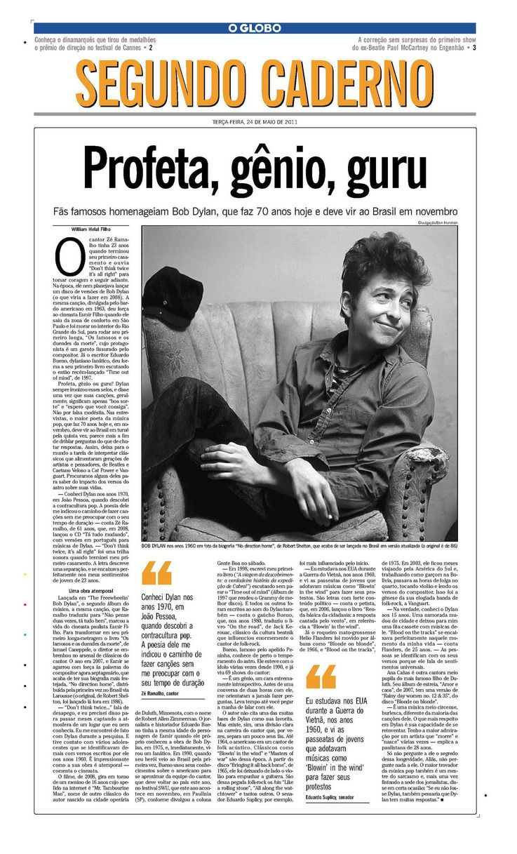 o globo 24 may 2011 supplement Bob Dylan front cover
