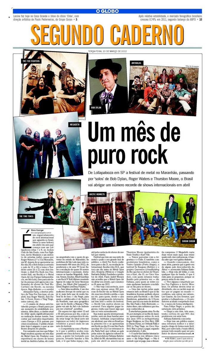 o globo 20 march 2012 supplement Bob Dylan front cover