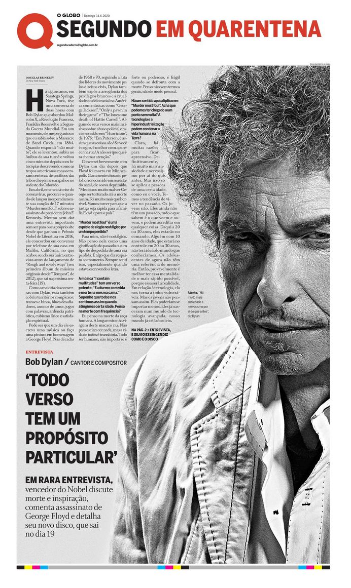 o globo 14 june 2020 supplement Bob Dylan front cover