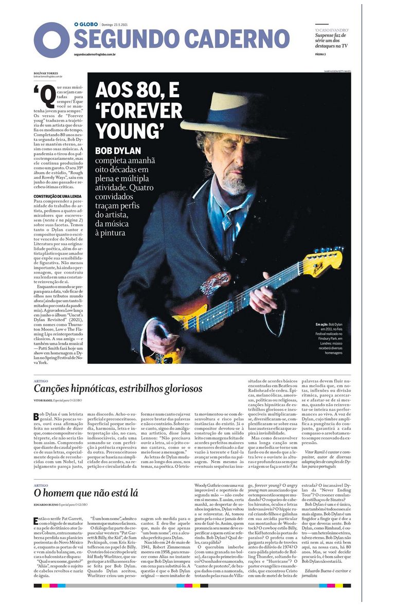 o globo 23 may 2021 supplement Bob Dylan front cover